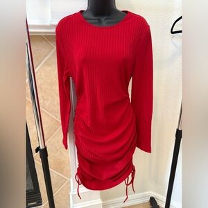 SHEIN Red Long Sleeve Ruched Dress